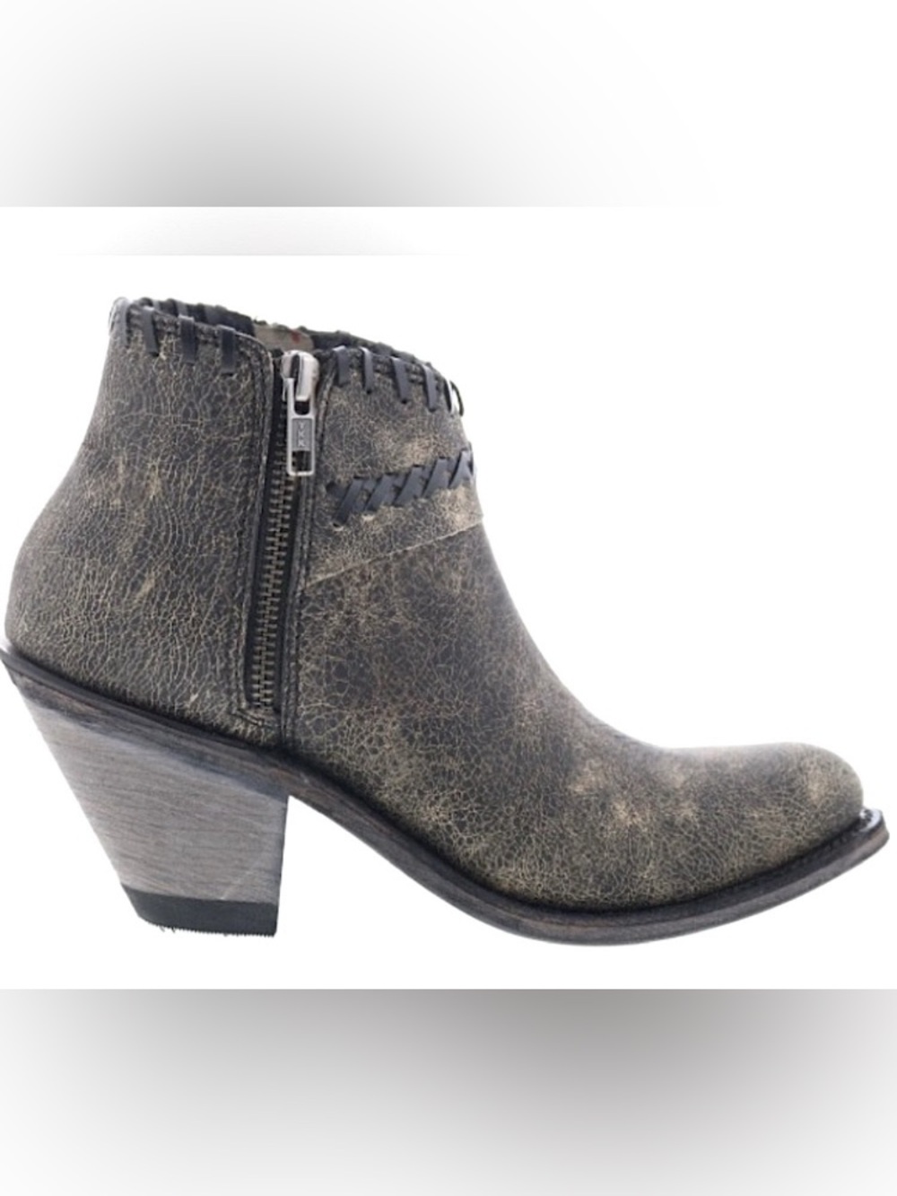 Jama Old West 6.5 Snip Toe 18155 Tarnish Gray Leather Zipper Western Boots